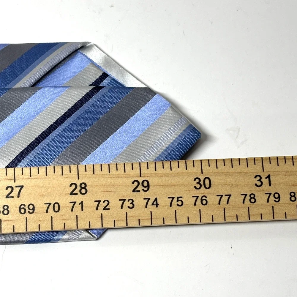 Pronto Uomo Repp Tie‎ Mens OS Blue Silver Grey Silk Striped Necktie